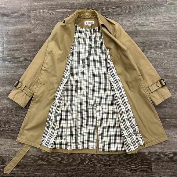 Chloé Phoebe Philo Era Vintage Tan Trench Coat Resin Buckles Belted Sz Small EUC - Picture 3 of 16